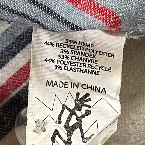 Gramicci Men's Shirt Short Sleeve Stripes Hemp Blend Size L Blue/Beige/Red - Picture 3 of 8